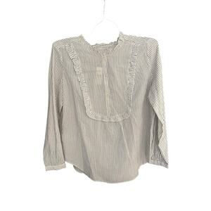 Loft Women's M pinstripe ruffle-neck shirt NWT